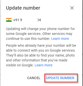 click on update number