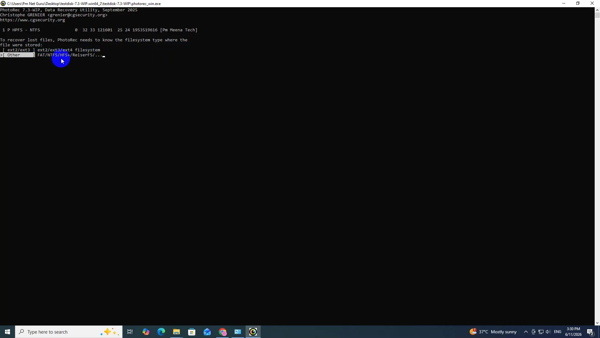 File System Type Select करें